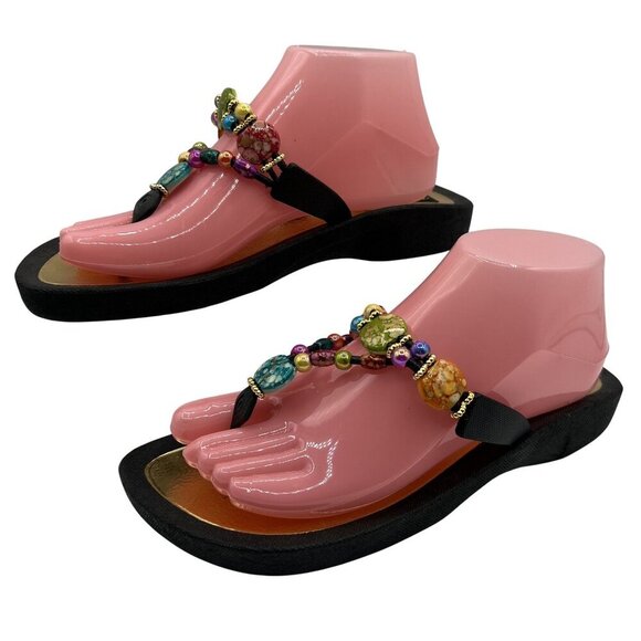 Grandco NEW Thong Sandals Womens 10 Flip Flops Rainbow Beaded Artsy Beach Pool - Picture 4 of 11